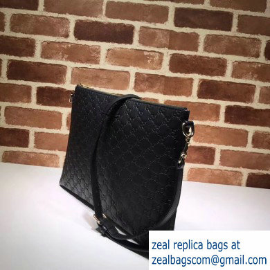 Gucci Signature Leather Soft Slim Messenger Bag 473882 Black - Click Image to Close