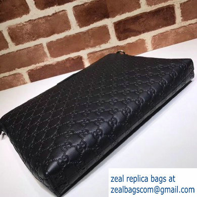 Gucci Signature Leather Soft Slim Messenger Bag 473882 Black - Click Image to Close