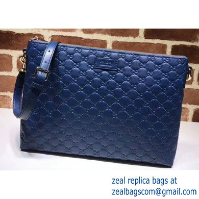 Gucci Signature Leather Soft Slim Messenger Bag 473882 Blue - Click Image to Close