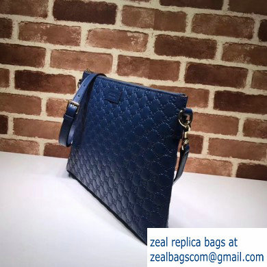 Gucci Signature Leather Soft Slim Messenger Bag 473882 Blue