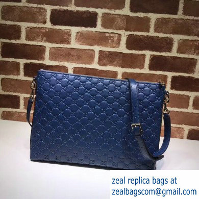 Gucci Signature Leather Soft Slim Messenger Bag 473882 Blue - Click Image to Close