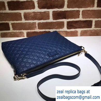 Gucci Signature Leather Soft Slim Messenger Bag 473882 Blue