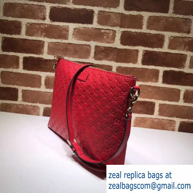 Gucci Signature Leather Soft Slim Messenger Bag 473882 Red - Click Image to Close
