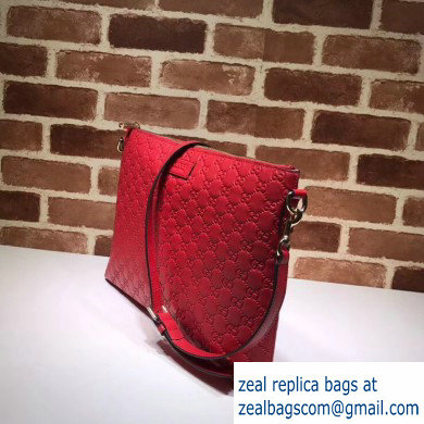 Gucci Signature Leather Soft Slim Messenger Bag 473882 Red