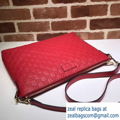 Gucci Signature Leather Soft Slim Messenger Bag 473882 Red - Click Image to Close