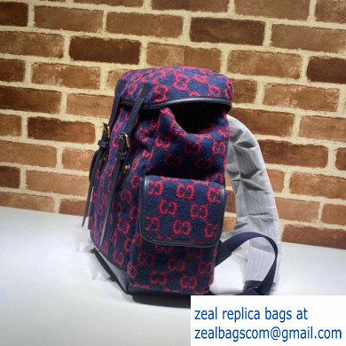 Gucci Small GG Wool Backpack Bag 598184 Dark Blue 2019 - Click Image to Close