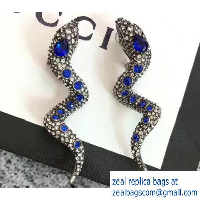 Gucci Snake Earrings with Crystals 591788 Blue 2019