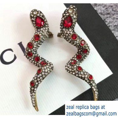 Gucci Snake Earrings with Crystals 591788 Red 2019