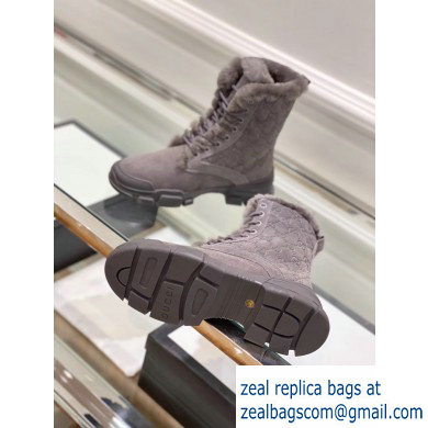 Gucci Suede Leather and GG Shearling Lace-up Ankle Boots Gray 2019