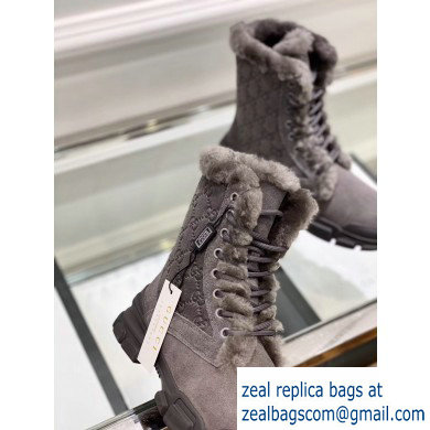 Gucci Suede Leather and GG Shearling Lace-up Ankle Boots Gray 2019