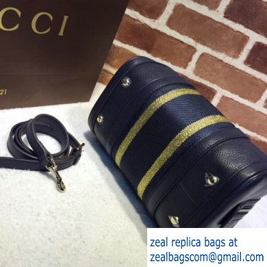 Gucci Vintage Web Boston Bag 269876 Leather Blue - Click Image to Close