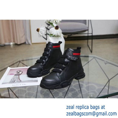 Gucci Web Leather and Logo High-top Sneakers Black 2019