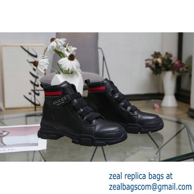Gucci Web Leather and Logo High-top Sneakers Black 2019