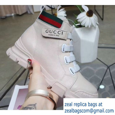 Gucci Web Leather and Logo High-top Sneakers Creamy 2019 - Click Image to Close