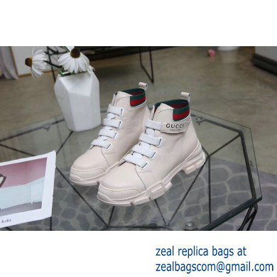 Gucci Web Leather and Logo High-top Sneakers Creamy 2019