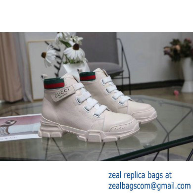 Gucci Web Leather and Logo High-top Sneakers Creamy 2019 - Click Image to Close