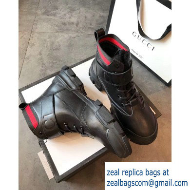 Gucci Web Leather and Logo Shearling High-top Sneakers Black 2019 - Click Image to Close