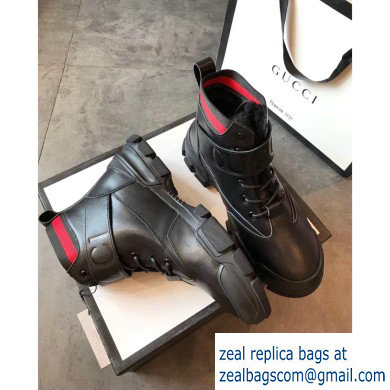 Gucci Web Leather and Logo Shearling High-top Sneakers Black 2019