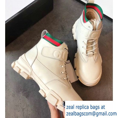 Gucci Web Leather and Logo Shearling High-top Sneakers Creamy 2019 - Click Image to Close