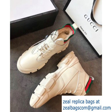 Gucci Web Leather and Logo Shearling High-top Sneakers Creamy 2019