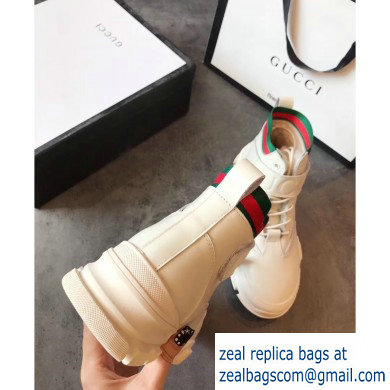 Gucci Web Leather and Logo Shearling High-top Sneakers Creamy 2019 - Click Image to Close