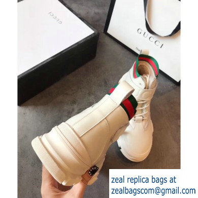 Gucci Web Leather and Logo Shearling High-top Sneakers Creamy 2019