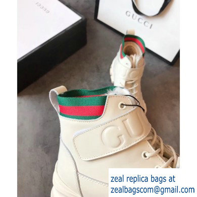 Gucci Web Leather and Logo Shearling High-top Sneakers Creamy 2019 - Click Image to Close