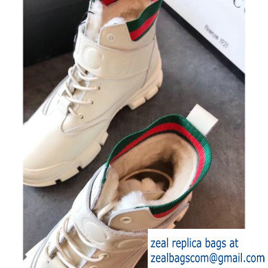 Gucci Web Leather and Logo Shearling High-top Sneakers Creamy 2019 - Click Image to Close