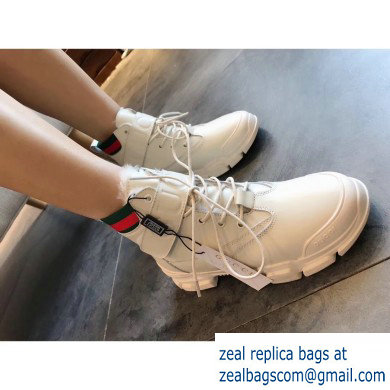 Gucci Web Leather and Logo Shearling High-top Sneakers Creamy 2019 - Click Image to Close
