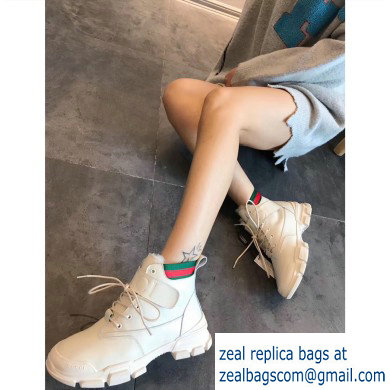 Gucci Web Leather and Logo Shearling High-top Sneakers Creamy 2019 - Click Image to Close