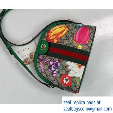 Gucci Web Ophidia GG Flora Print Small Shoulder Bag 499621 Green - Click Image to Close