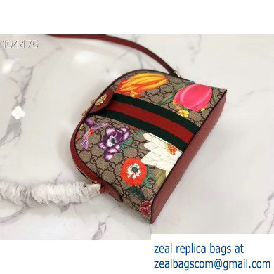 Gucci Web Ophidia GG Flora Print Small Shoulder Bag 499621 Red