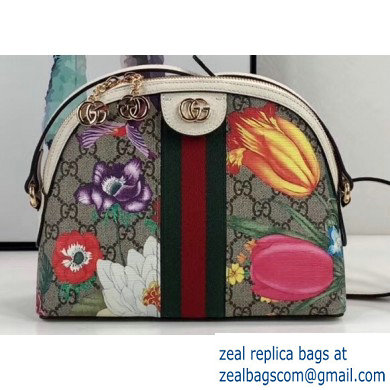 Gucci Web Ophidia GG Flora Print Small Shoulder Bag 499621 White - Click Image to Close