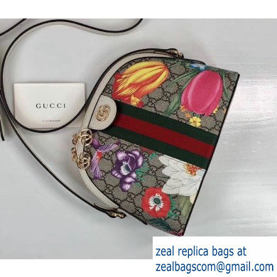 Gucci Web Ophidia GG Flora Print Small Shoulder Bag 499621 White