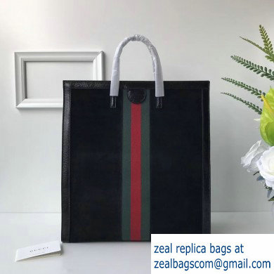 Gucci Web Ophidia Medium Tote Bag 524536 Suede Leather Black