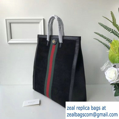 Gucci Web Ophidia Medium Tote Bag 524536 Suede Leather Black