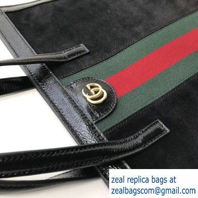 Gucci Web Ophidia Medium Tote Bag 524536 Suede Leather Black