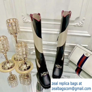 Gucci Zumi Diagonal Stripe Knee Boots 575840 Black/Beige 2019