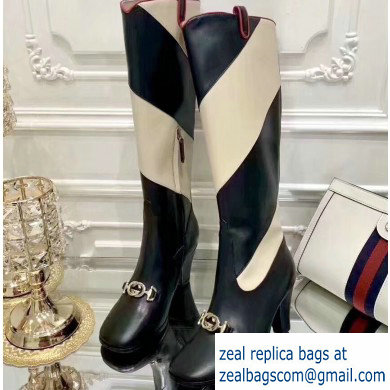 Gucci Zumi Diagonal Stripe Knee Boots 575840 Black/Beige 2019