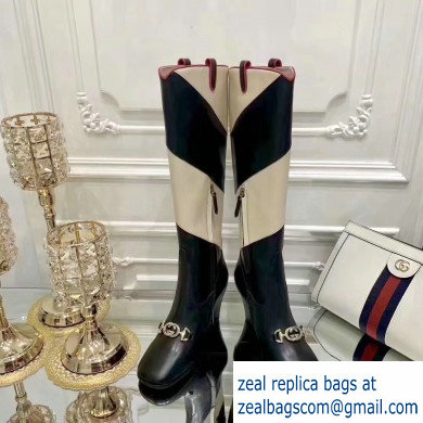 Gucci Zumi Diagonal Stripe Knee Boots 575840 Black/Beige 2019