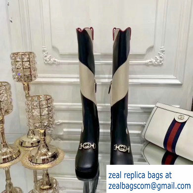 Gucci Zumi Diagonal Stripe Knee Boots 575840 Black/Beige 2019