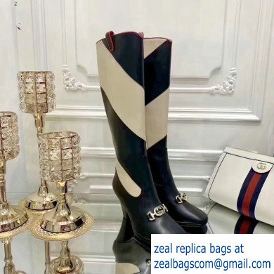 Gucci Zumi Diagonal Stripe Knee Boots 575840 Black/Beige 2019 - Click Image to Close