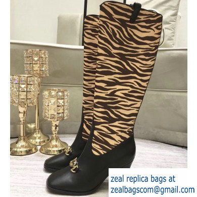 Gucci Zumi Leopard Knee Boots Black/Beige 2019 - Click Image to Close