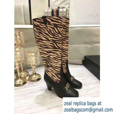 Gucci Zumi Leopard Knee Boots Black/Beige 2019 - Click Image to Close