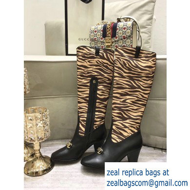 Gucci Zumi Leopard Knee Boots Black/Beige 2019 - Click Image to Close