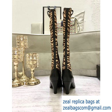 Gucci Zumi Leopard Knee Boots Black/Beige 2019