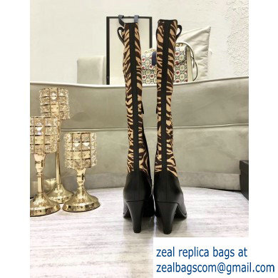 Gucci Zumi Leopard Knee Boots Black/Beige 2019 - Click Image to Close