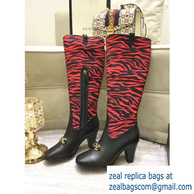 Gucci Zumi Leopard Knee Boots Black/Red 2019