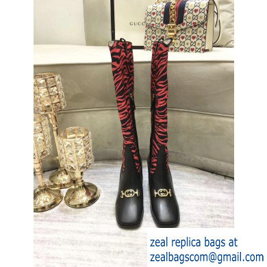 Gucci Zumi Leopard Knee Boots Black/Red 2019 - Click Image to Close