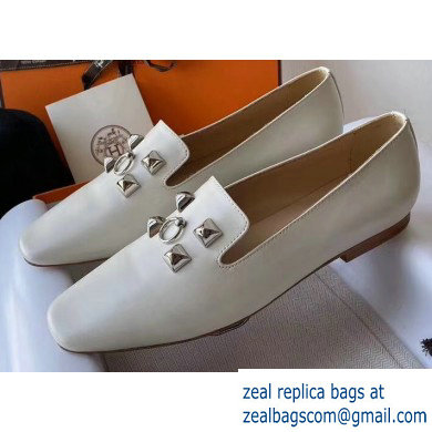 Hermes Calfskin Loafers White